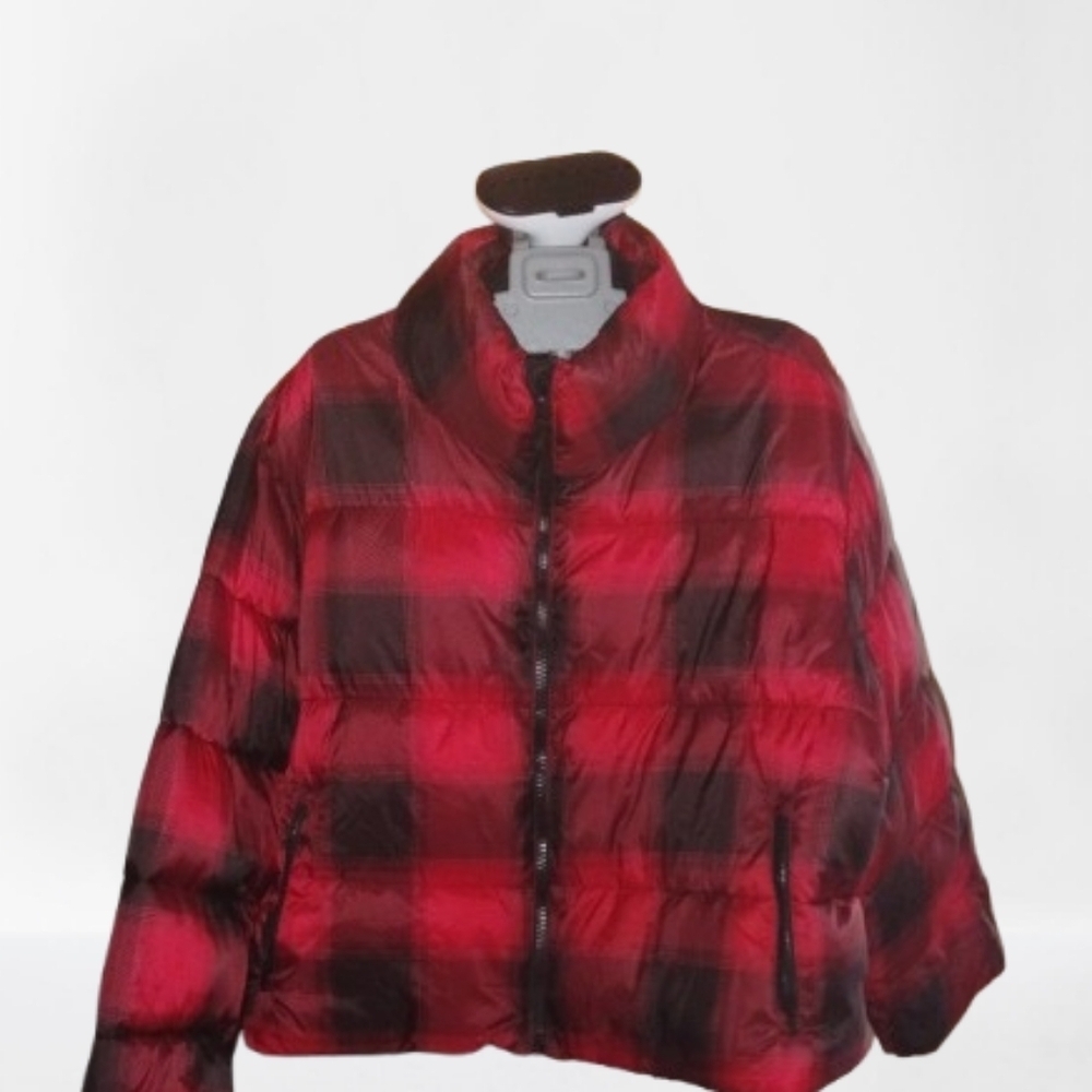 XL Red Plaid Puffer Jacket | Warm Quilted Winter Coat